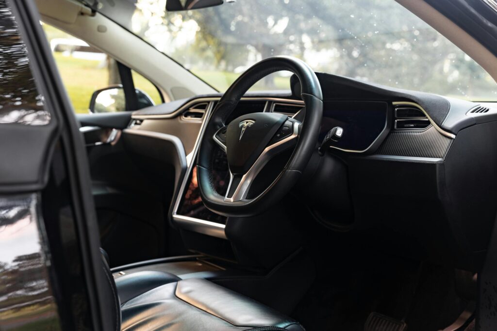 Mobile Detailing Tips Explore the elegant interior of a Tesla Model X captured in a Sydney park setting.